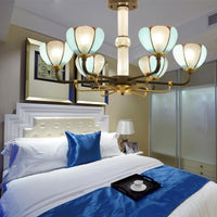 6/8 Lights Floral Chandelier Lighting Traditional Stained Glass Pendant Lighting in Blue for Living Room - Rebooters