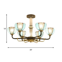 6/8 Lights Floral Chandelier Lighting Traditional Stained Glass Pendant Lighting in Blue for Living Room - Rebooters