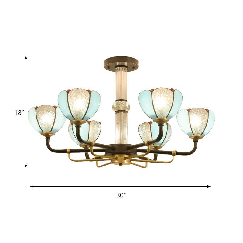 6/8 Lights Floral Chandelier Lighting Traditional Stained Glass Pendant Lighting in Blue for Living Room - Rebooters