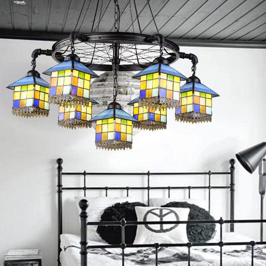 7 Lights House Chandelier Light Lodge Colorful Glass Pendant Light - Rebooters