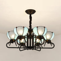 6/8 Lights Bowl Pendant Lighting Adjustable Chain Tiffany Chandelier Lamp in Blue for Foyer - Rebooters