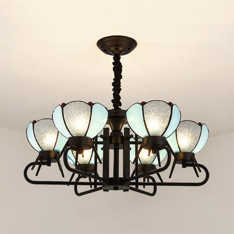 6/8 Lights Bowl Pendant Lighting Adjustable Chain Tiffany Chandelier Lamp in Blue for Foyer - Rebooters