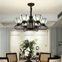 6/8 Lights Bowl Pendant Lighting Adjustable Chain Tiffany Chandelier Lamp in Blue for Foyer - Rebooters