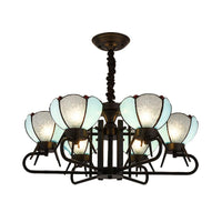 6/8 Lights Bowl Pendant Lighting Adjustable Chain Tiffany Chandelier Lamp in Blue for Foyer - Rebooters