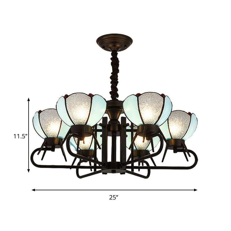 6/8 Lights Bowl Pendant Lighting Adjustable Chain Tiffany Chandelier Lamp in Blue for Foyer - Rebooters