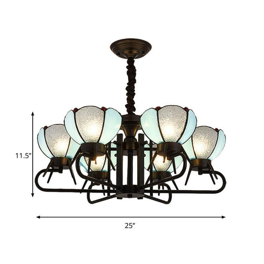 6/8 Lights Bowl Pendant Lighting Adjustable Chain Tiffany Chandelier Lamp in Blue for Foyer - Rebooters