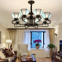 6/8 Lights Bowl Pendant Lighting Adjustable Chain Tiffany Chandelier Lamp in Blue for Foyer - Rebooters