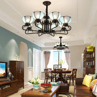 6/8 Lights Bowl Pendant Lighting Adjustable Chain Tiffany Chandelier Lamp in Blue for Foyer - Rebooters