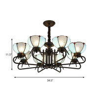 6/8 Lights Bowl Pendant Lighting Adjustable Chain Tiffany Chandelier Lamp in Blue for Foyer - Rebooters