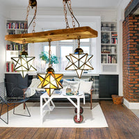2/3 Lights Rustic Star Chandelier Lamp Colorful Glass Pendant - Rebooters