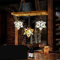 2/3 Lights Rustic Star Chandelier Lamp Colorful Glass Pendant - Rebooters
