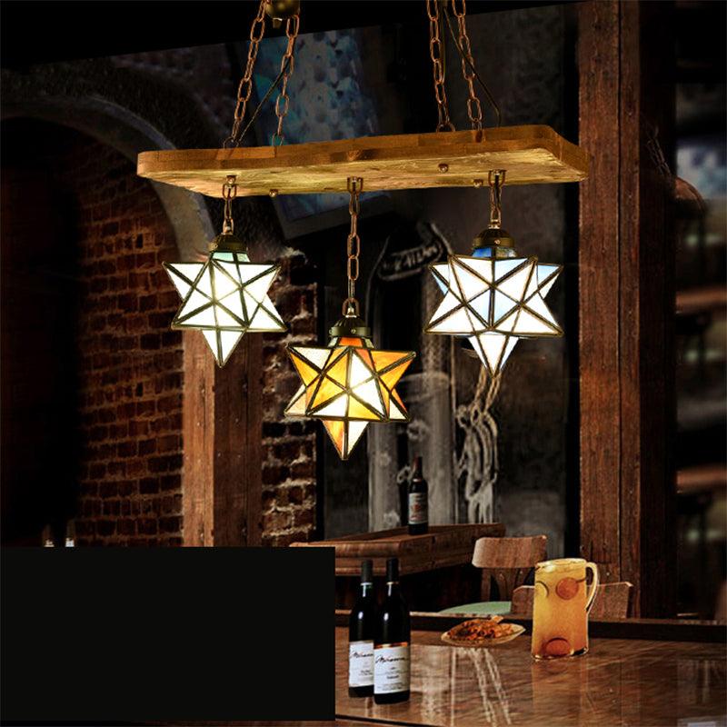 2/3 Lights Rustic Star Chandelier Lamp Colorful Glass Pendant - Rebooters