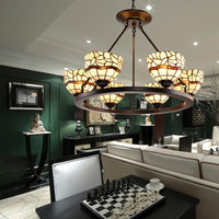 Beige Glass Bowl Chandelier with Adjustable Chain 6 Lights Rustic Ceiling Light - Rebooters