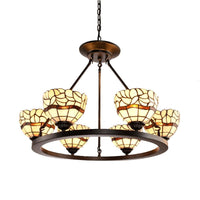 Beige Glass Bowl Chandelier with Adjustable Chain 6 Lights Rustic Ceiling Light - Rebooters