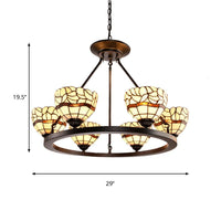 Beige Glass Bowl Chandelier with Adjustable Chain 6 Lights Rustic Ceiling Light - Rebooters