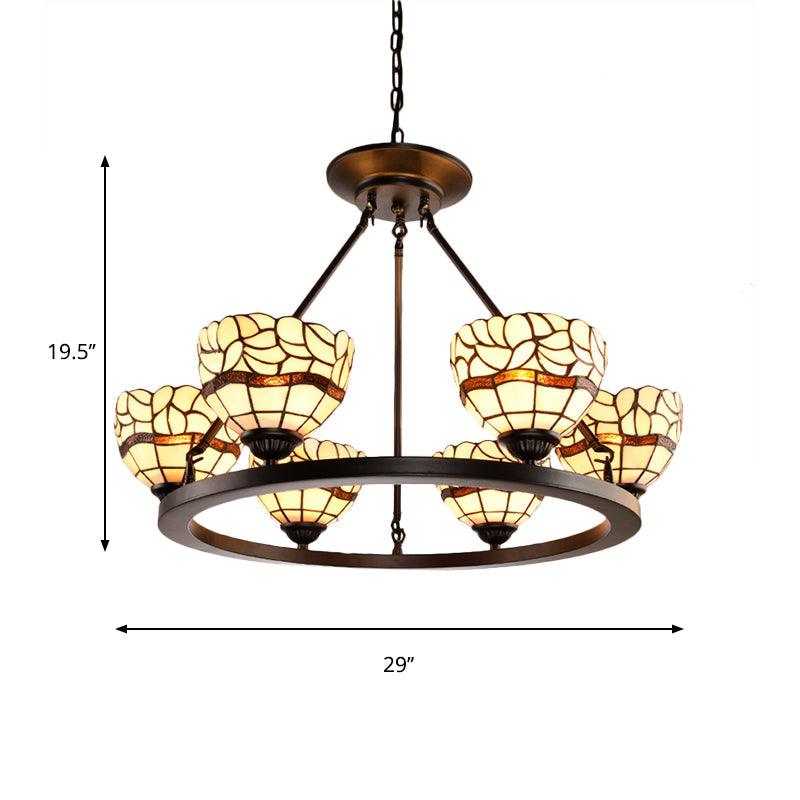 Beige Glass Bowl Chandelier with Adjustable Chain 6 Lights Rustic Ceiling Light - Rebooters