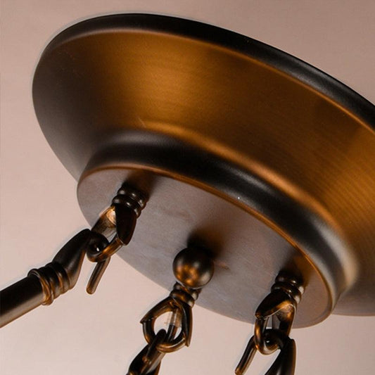 Beige Glass Bowl Chandelier with Adjustable Chain 6 Lights Rustic Ceiling Light - Rebooters