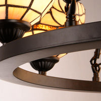 Beige Glass Bowl Chandelier with Adjustable Chain 6 Lights Rustic Ceiling Light - Rebooters