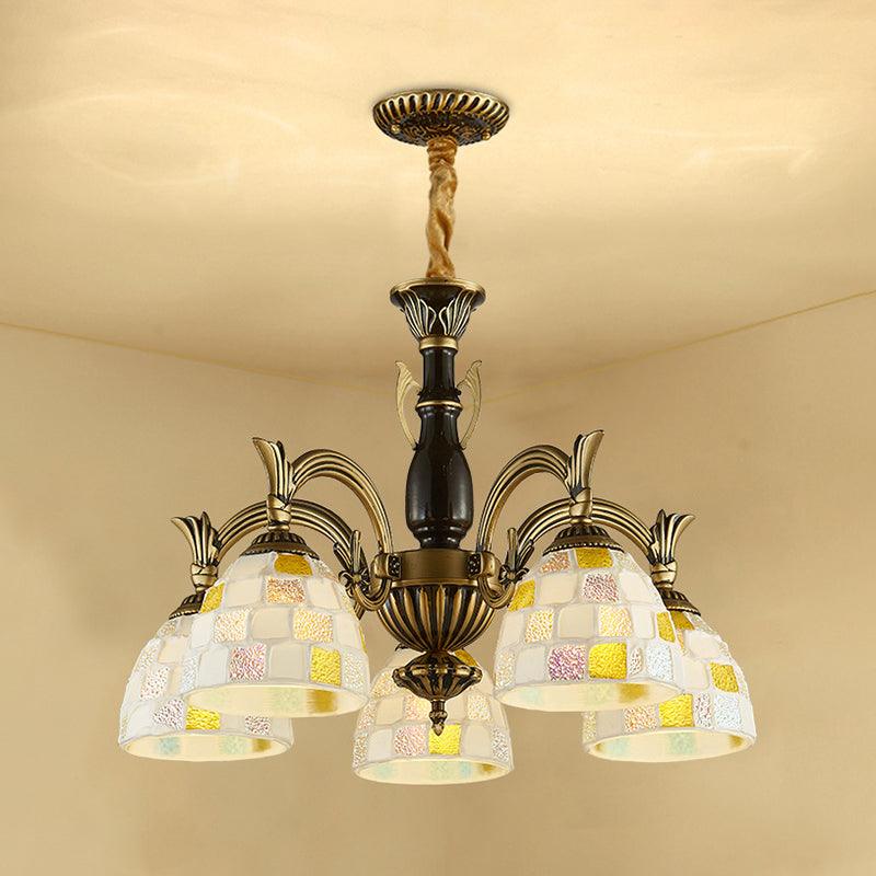 5 Lights Mosaic Hanging Light Vintage Stained Glass Fixture - Rebooters