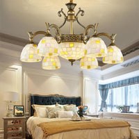 6/8 Lights Domed Chandelier with Mosaic Design White Glass - Rebooters