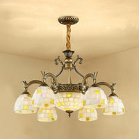 6/8 Lights Domed Chandelier with Mosaic Design White Glass - Rebooters