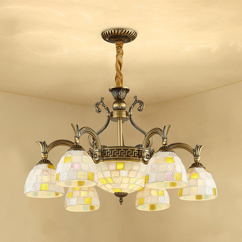 6/8 Lights Domed Chandelier with Mosaic Design White Glass - Rebooters