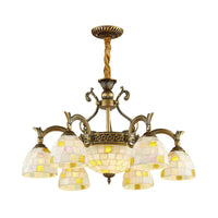 6/8 Lights Domed Chandelier with Mosaic Design White Glass - Rebooters