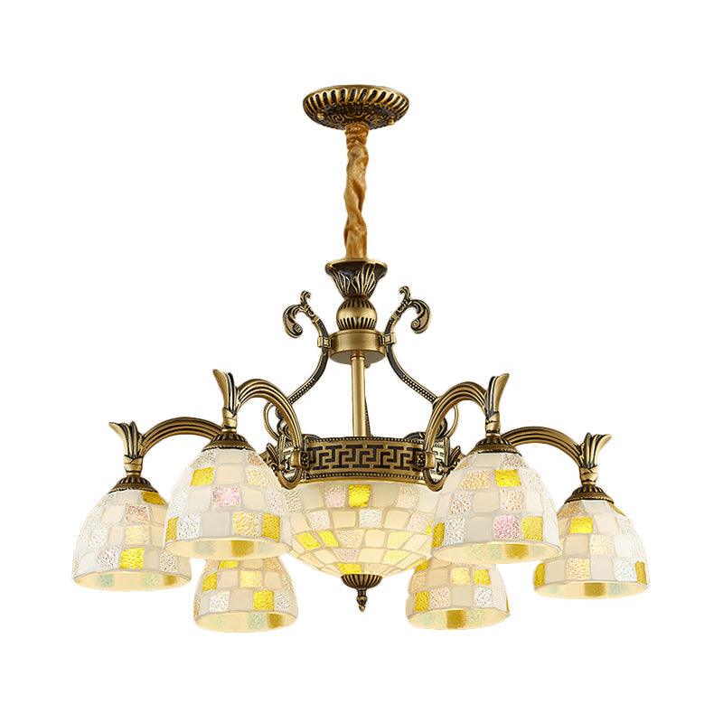 6/8 Lights Domed Chandelier with Mosaic Design White Glass - Rebooters
