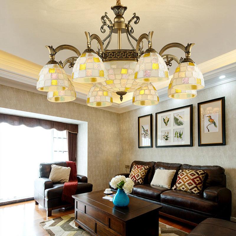 6/8 Lights Domed Chandelier with Mosaic Design White Glass - Rebooters
