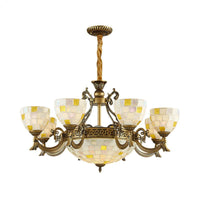 6/8 Lights Domed Chandelier with Mosaic Design White Glass - Rebooters