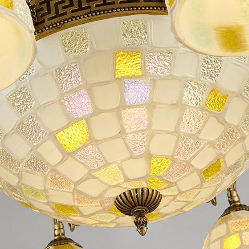 6/8 Lights Domed Chandelier with Mosaic Design White Glass - Rebooters