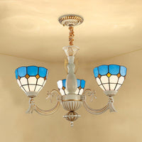 Baroque Bowl Ceiling Hanging Light with Curved Arm 3 Lights Stained Glass Chandelier - Rebooters