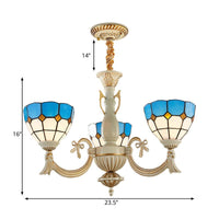 Baroque Bowl Ceiling Hanging Light with Curved Arm 3 Lights Stained Glass Chandelier - Rebooters