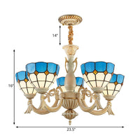 5 Lights Bowl Chandelier Light in Blue Mediterranean Glass Pendant Light for Hall - Rebooters