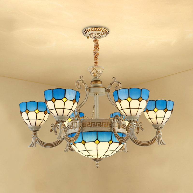 Mediterranean Domed Chandelier Lighting 6/8 Lights Blue Lamp - Rebooters