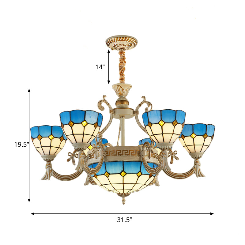 Mediterranean Domed Chandelier Lighting 6/8 Lights Blue Lamp - Rebooters
