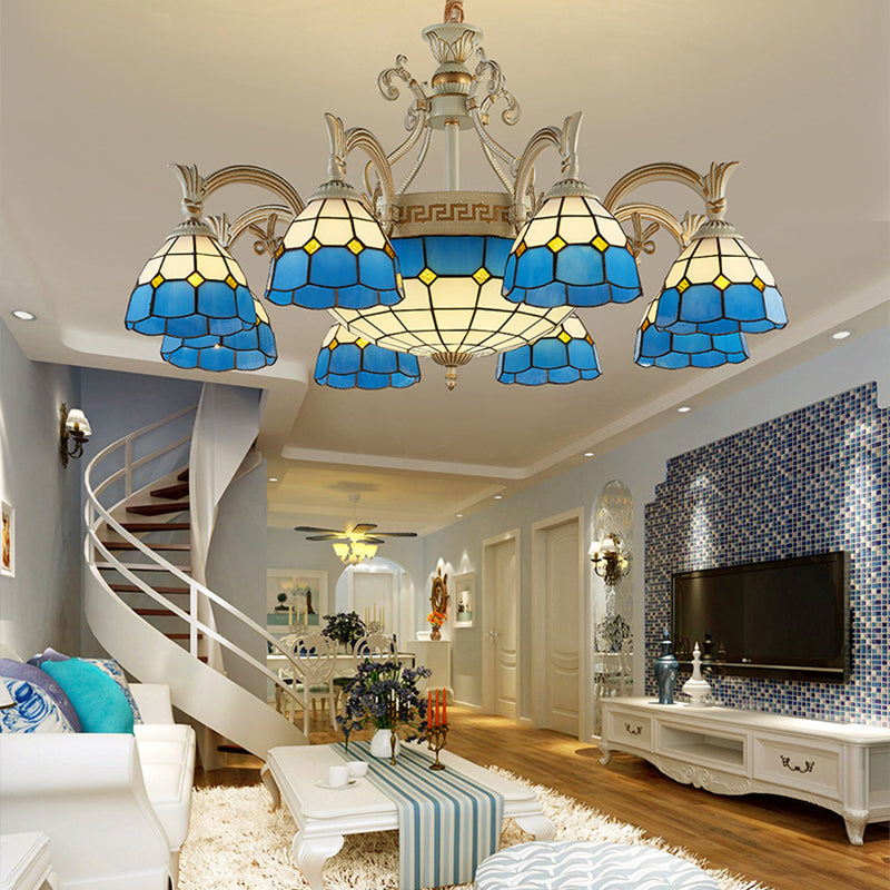 Mediterranean Domed Chandelier Lighting 6/8 Lights Blue Lamp - Rebooters