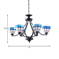 6/8 Lights Upward Chandelier Light with Bowl Shade Blue Tiffany Pendant - Rebooters