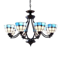 6/8 Lights Upward Chandelier Light with Bowl Shade Blue Tiffany Pendant - Rebooters