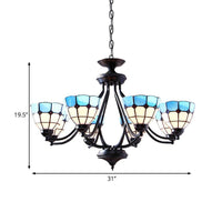 6/8 Lights Upward Chandelier Light with Bowl Shade Blue Tiffany Pendant - Rebooters