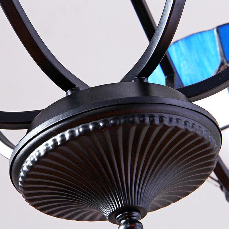6/8 Lights Upward Chandelier Light with Bowl Shade Blue Tiffany Pendant - Rebooters