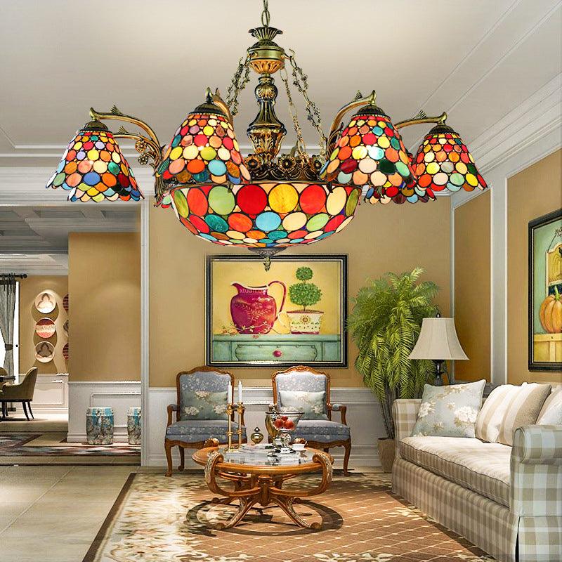 Antique Bronze Flared Hanging Light Tiffany 11 Lights Chandelier - Rebooters