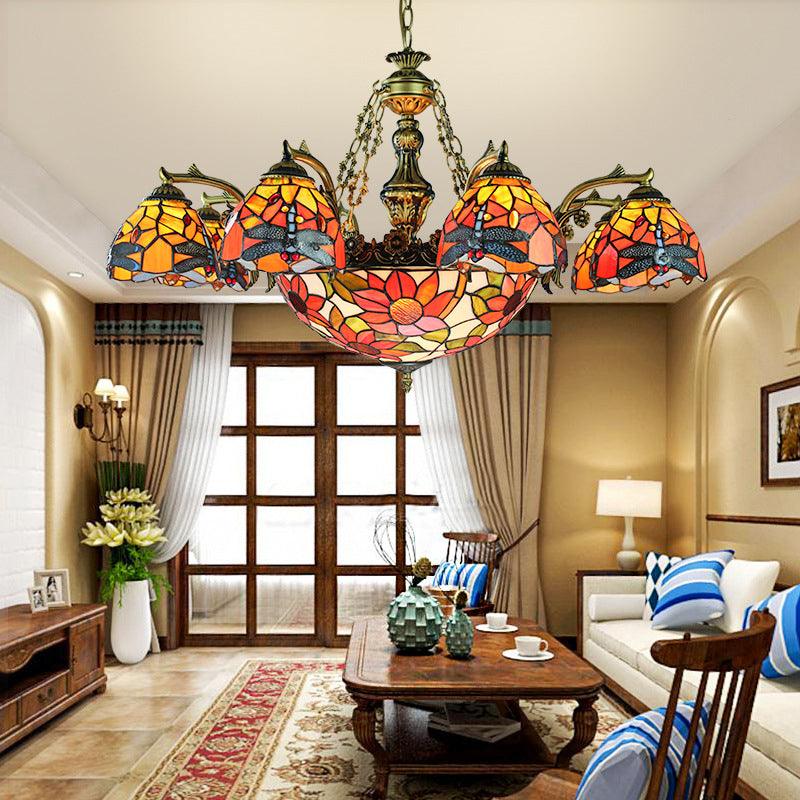 Antique Bronze Flared Hanging Light Tiffany 11 Lights Chandelier - Rebooters