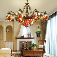 Antique Bronze Flared Hanging Light Tiffany 11 Lights Chandelier - Rebooters