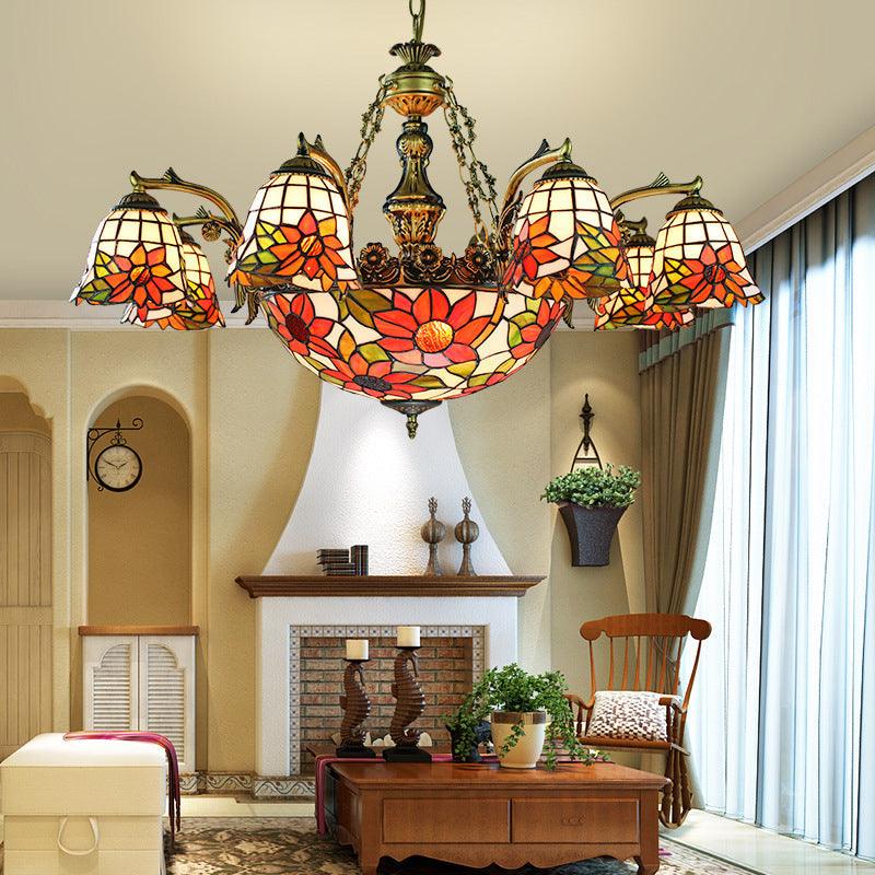 Antique Bronze Flared Hanging Light Tiffany 11 Lights Chandelier - Rebooters