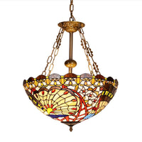 3 Bulbs Bowl Chandelier Lighting Stained Glass Shade Multi Color - Rebooters