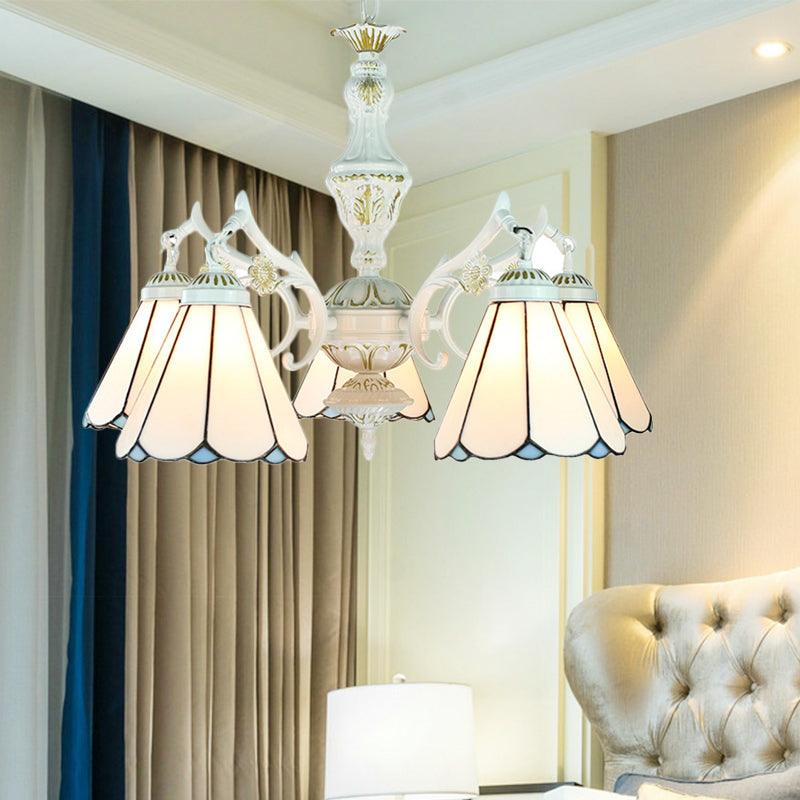 5 Lights Tiffany Flower Square Gem Diamond Chandelier Light Stained Glass Indoor Lighting for Foyer with Adjustable Chain in Blue - Rebooters