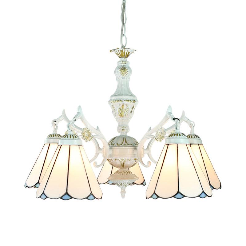5 Lights Tiffany Flower Square Gem Diamond Chandelier Light Stained Glass Indoor Lighting for Foyer with Adjustable Chain in Blue - Rebooters