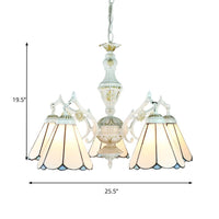 5 Lights Tiffany Flower Square Gem Diamond Chandelier Light Stained Glass Indoor Lighting for Foyer with Adjustable Chain in Blue - Rebooters