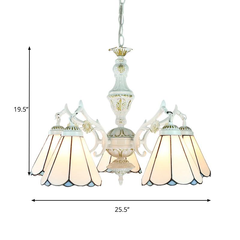5 Lights Tiffany Flower Square Gem Diamond Chandelier Light Stained Glass Indoor Lighting for Foyer with Adjustable Chain in Blue - Rebooters